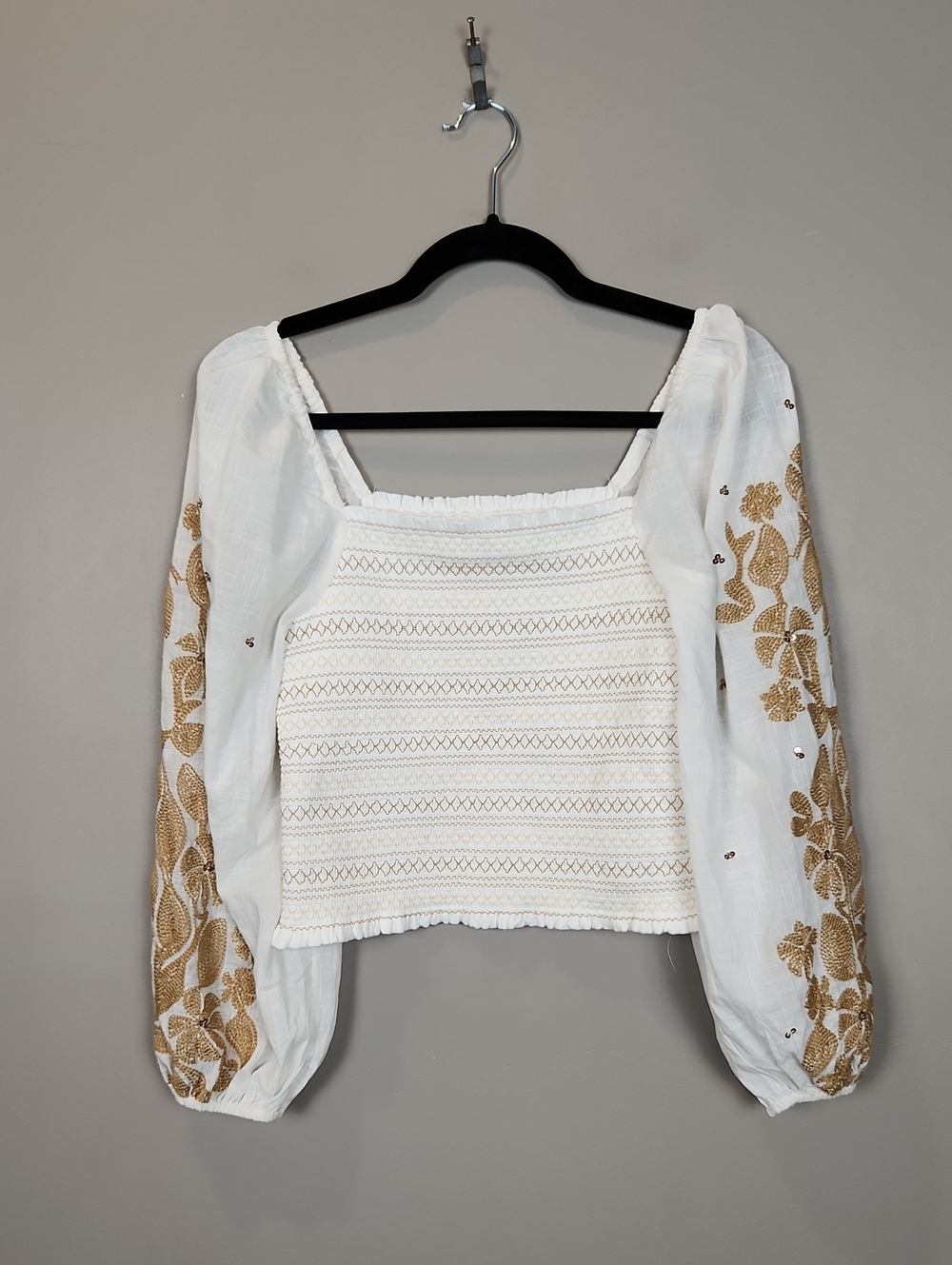 By Anthropologie Smocked Embroidered Square-Neck Blouse Size XS - Picture 3 of 12